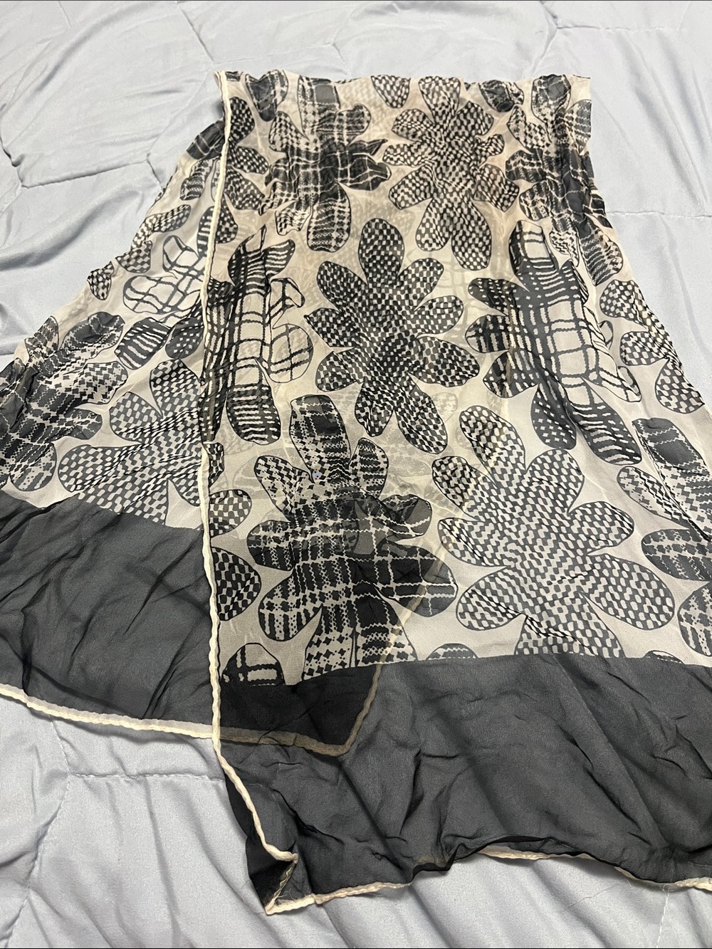 Sheer Floral Scarf in Black and Cream